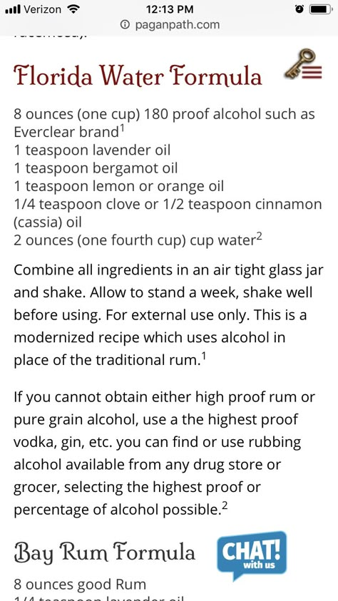 Homemade Florida Water, Van Van Oil Recipe, Magick Waters, Florida Water Recipe, Novice Witch, Van Van Oil, Potion Recipes, Grimoire Ideas, Sun Magic