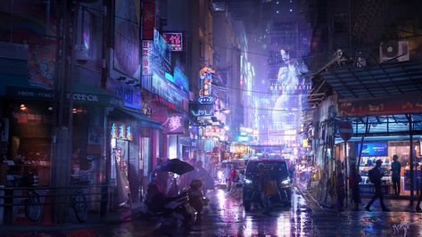 ArtStation - Cyberpunk Street, Grace Zhu Cyberpunk Street, Scifi Environment, Shadowrun Rpg, Japanese Photography, Tokyo Street, Cyberpunk Aesthetic, Cyberpunk City, Cityscape Art, Futuristic Art