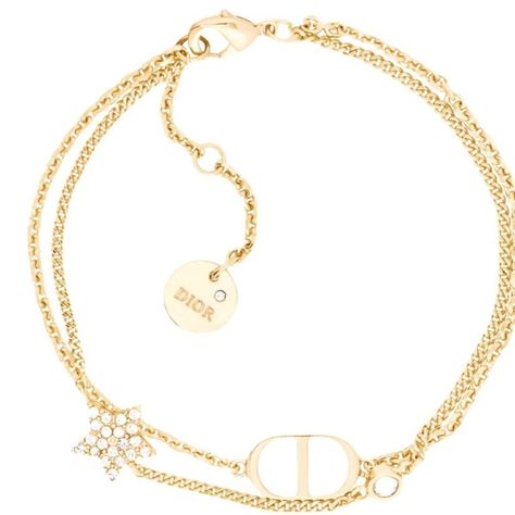 Dior gold bracelet petit CD crystal double chain star Etoile new Cd Bracelet, Dior Gold, Dior Jewelry, White Crystals, Double Chain, White Crystal, Christian Dior, Gold Bracelet, Cd