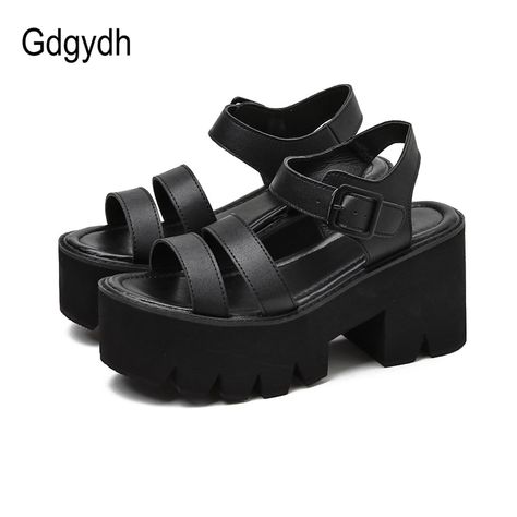 Virgo Rising, Platform Shoes Sandals, Cheap Sandals, Heels Patterns, Female Shoes, Black Platform Sandals, Casual High Heels, Buckles Fashion, Womens Chunky Heels