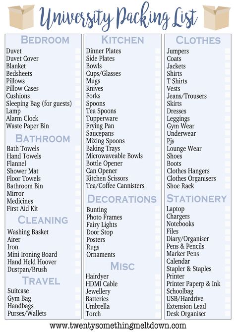 What To Take To Uni & What To Leave At Home — Gwennan Rees Uni Checklist, University Packing List, University Checklist, College Dorm List, Dorm List, Uni Essentials, College Dorm Checklist, University Essentials, Dorm Room Checklist