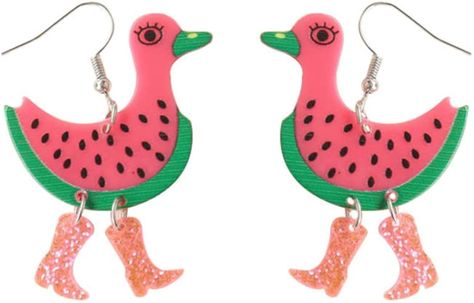 Amazon.com: Cute Acrylic Animal Drop Earrings Colorful Boots Chicken Hen Dinosaur Lovely Panda with Bamboos Funny Animal Dangle Earrings For Women Christams Birthday Gift-Dinosaur: Clothing, Shoes & Jewelry Goose Earrings, Silly Earrings, Colorful Boots, Big Rooster, Farm Work, Fruit Animals, Chicken Hen, Quirky Earrings, Funky Earrings