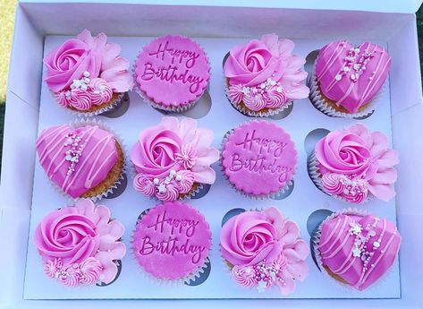 Pink Birthday Cupcakes For Women, 40th Birthday Cupcakes Women, Cupcakes For Women, Birthday Cupcakes Ideas, Cupcake Icing Designs, Birthday Cupcakes For Women, 40th Birthday Cupcakes, Easy Unicorn Cake, Kendall Birthday