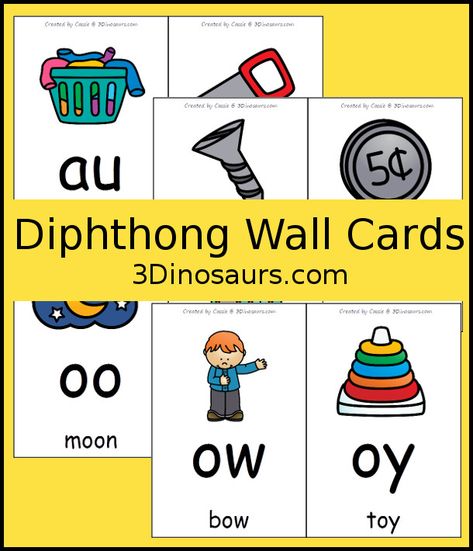 Free Diphthong Team Wall Cards - 6 pages of printables - 3Dinosaurs.com #freeprintable #wallcards #learningtoread Er Words, Team Word, Cvcc Words, Free Educational Printables, Reading Printables, 3 Dinosaurs, Ela Centers, Free Homeschool Printables, Cvc Word Families