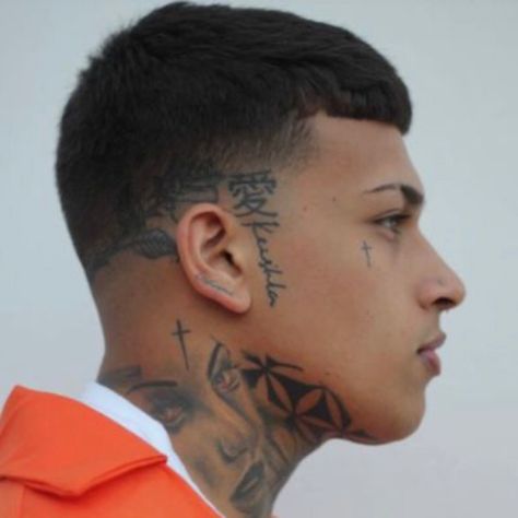 Small Head Tattoo Men, Small Face Tattoos, Hairline Tattoos, Men Fade Haircut Short, Face Tats, Behind Ear Tattoos, Side Neck Tattoo, Buzz Cut Hairstyles, Clever Tattoos