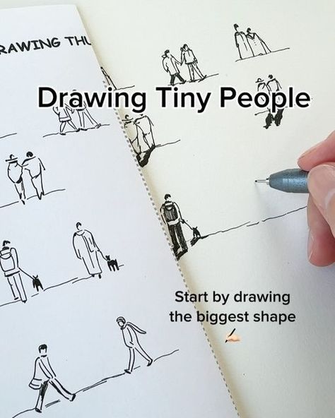 Daria Bogdanova on Instagram: "Drawing Tiny People 🕺✍🏻  I think they can really add a lot of mood to a scene 😊  The human body is quite complex to draw, but if you let go of perfection and have fun, you’ll discover many creative ways to draw tiny figures! ☺️  #drawingtips #urbansketching #sketchingtime #landscapearchitecture #landscapearchitecturestudent" Drawing Ideas People Sketches Easy, Human Doodle People, Tiny People Drawing, Quick Sketches Of People, Drawing Tiny, Tiny Sketches, Mom Doodle, It Gets Easier, Beginner Sketches