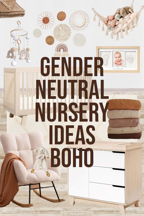 Are you looking for neutral boho nursery ideas? My boho gender neutral nursery theme might be just what you're looking for! This design features a natural wood colored crib and dresser/changing table as well as a soft rocking chair. I incorporated boho nursery decor on the walls and a boho area rug. Shop this nursery look or simply use it as nursery inspiration for your home! Gender Neutral Nursery Ideas Boho Unique Nursery Ideas Neutral, Nursery Ideas Boho, Boho Nursery Neutral, Boho Nursery Ideas, Gender Neutral Nursery Ideas, Neutral Nursery Ideas, Nursery Themes Neutral, Boho Baby Nursery, Nursery Idea