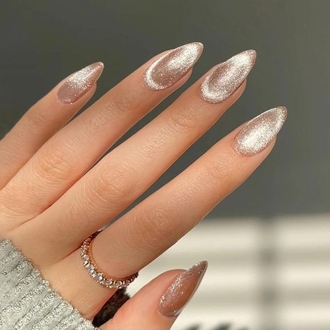 Nails Medium Almond, Grey Acrylic Nails, Velvet Nails, Press On Nails Medium, Medium Almond, Casual Nails, Nails Medium, Cat Eye Nails, Girls Nails