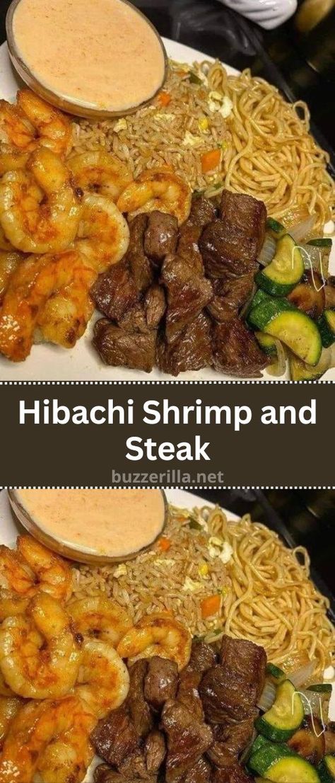 Hibachi Shrimp and Steak via @easyrecipesideas2 Habatchi Recipe, Hibachi Steak And Shrimp Recipe, Hibachi Sauce, Hibachi Shrimp, Hibachi Recipes, Hibachi Chicken, Steak And Rice, Yum Sauce, Yum Yum Sauce