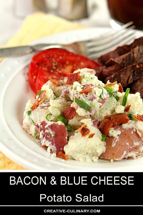 I made this Bacon Blue Cheese Potato Salad for something unique and it turned out fantastic. Absolutely incredible served as a side for burgers or steak. Blue Cheese Potato Salad, Salad Recipes With Bacon, Potato Salad Dressing, Colorado Food, Potato Salad Recipe Easy, Baked Potato Salad, Cheese Potato, Potato Salad With Egg, Bacon Potato Salad