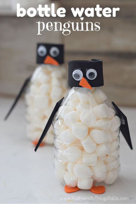 Penguin Model Project, Macaroni Penguin Craft, Diy Penguin, Water Bottle Crafts For Kids, Penguin Diy Craft, Penguin Craft For Kids, Arctic Crafts For Kids, Penguin Crafts For Toddlers, Preschool Penguin Crafts