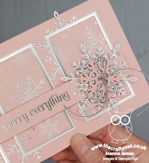 Stampin Up Pink Christmas Cards, Pink Christmas Card Ideas, Pink Christmas Cards Handmade, Pink Christmas Cards, Whimsical Trees, Whimsical Christmas Trees, Christmas Gift Card Holders, Simple Christmas Cards, Snowflake Cards