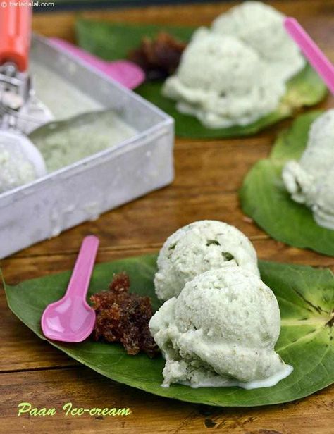 Paan Receipe, Paan Ice Cream Recipe, Apple Ice Cream Recipe, Apple Ice Cream, Eggless Desserts, Mint Ice Cream, India Food, Indian Sweet, Ice Cream Recipe