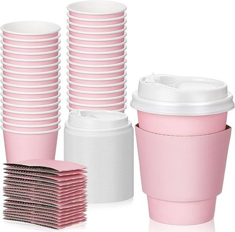 Amazon.com: 48 Pcs 12 oz Disposable Coffee Cups with Lids and Sleeves Bulk, Insulated Paper Cups Hot Chocolate Cups for Hot and Cold Beverage Water Juice Cocoa Tea Party Restaurants Travel Supplies (Pink) : Health & Household Creative Graduation Party Ideas, Hot Chocolate Cups, Paper Tea Cups, Pink Coffee Cups, To Go Coffee Cups, Disposable Coffee Cups, Cocoa Tea, Cups With Lids, Travel Coffee Cup