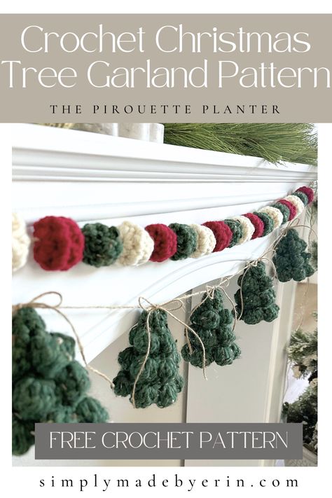 Let's learn how to make The Crochet Christmas Tree Garland Pattern!! This cute and easy crochet pattern includes mini bobble trees paired with crochet ball garland, all strung on twine, to create an adorable piece to display this winter. via @simplymadebyerin Bobble Christmas Trees Crochet Pattern, Christmas Tree Garland Crochet Pattern, Crochet Craft Display Ideas, Bobble Stitch Christmas Tree, Knitted Garland Christmas, Crochet Christmas Bobbles, Christmas Decorations Crochet Patterns, Crochet Ball Garland, Knit Christmas Trees