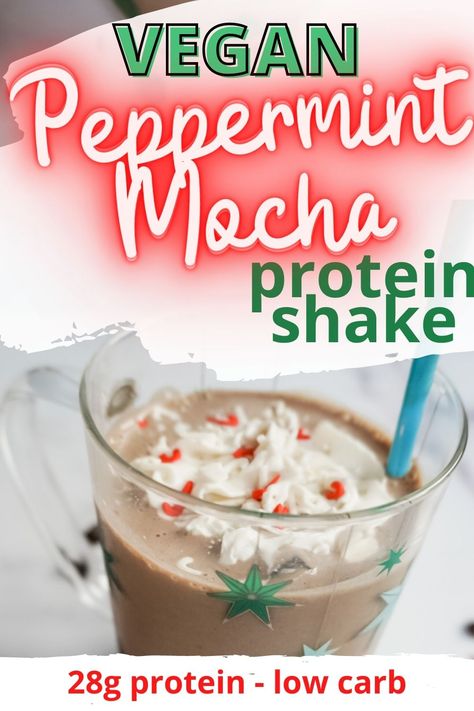 28G Protein and only 5 ingredients! This is an easy to make delicious protein shake that's a perfect healthy breakfast or snack! It's so easy to make and is low carb! Eggnog Protein Shake Recipe, White Chocolate Protein Shake, Peppermint Mocha Smoothie, Peppermint Mocha Protein Shake, Healthy Peppermint Mocha, Chocolate Mint Protein Shake, Mocha Protein Shake, Yummy Protein Shakes, Energy Bars Homemade