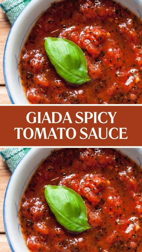 Giada Spicy Tomato Sauce Giada Marinara Sauce Recipe, Spicy Tomato Sauce Recipe, Giada's Bolognese Sauce, Sweet Basil Marinara Sauce, Spicy Arrabiata Sauce, Spinach And Ricotta Gnudi With Tomato-butter Sauce, Arrabiata Sauce, Giada De Laurentiis Recipes, Sunday Sauce