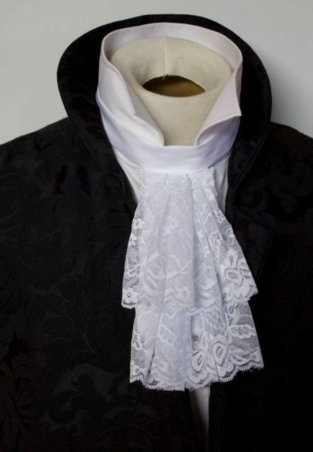 Victorian jabot. Maybe you're not interested in doing lace or ruffles that way, but the jabot's relation to the collar is an idea. Vampire Clothing, Jabot Collar, Victorian Shirt, Victorian Vampire, Oc Outfits, 18th Century Fashion, October 8, Stage Costume, Character Inspo