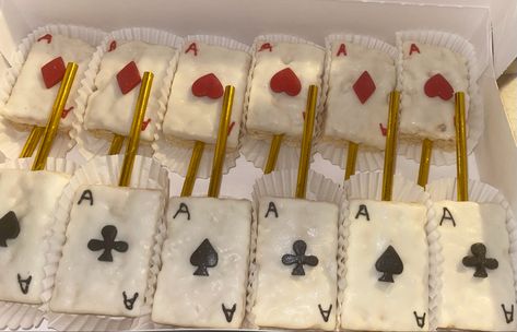 Casino theme rice krispie treats Casino Rice Krispie Treats, Casino Theme Party Food Snacks, Casino Treat Table, Casino Theme Treats, Casino Dessert Table, Casino Theme Party Food, Blackjack Party, Casino Prom, Rich Party