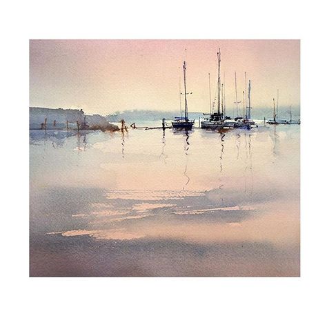 Watercolor | Splashing Paint | Page 7 Watercolor Shoreline, Watercolor Boats, Ship Watercolor, Water Paint Art, Watercolor Boat, Loose Watercolor Paintings, David Taylor, Nature Watercolor, Watercolor Water