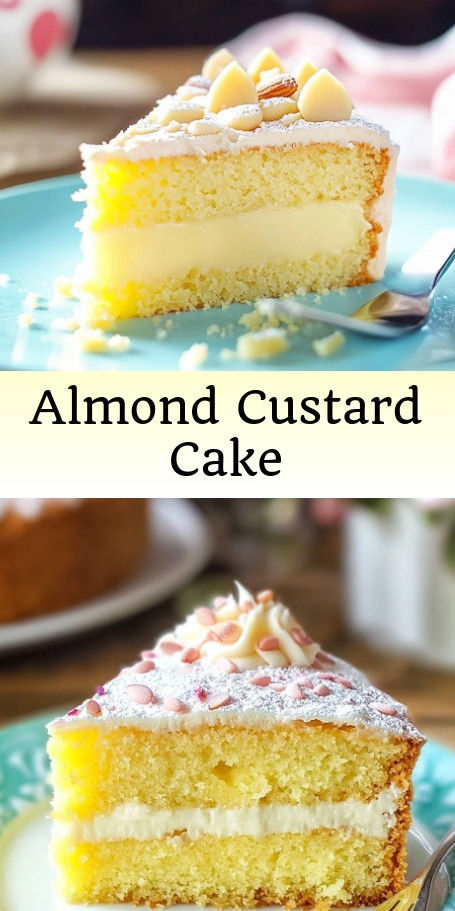 This Almond Custard Cake is a dreamy dessert with layers of nutty almond flavor and creamy vanilla custard. Perfect for any occasion, this elegant cake will satisfy your sweet tooth and impress your guests. Follow the easy recipe for a delicious homemade treat that's sure to delight. #AlmondCustardCake #LayerCake #DessertLovers #SweetIndulgence #CakeArtistry #BakingFromScratch #HomeBaking #AlmondLove #CakeDecorating Vanilla Custard Cake Recipe, Vanilla Custard Cake, Almond Custard, Magic Custard Cake, Custard Cake Recipes, Almond Cake Recipe, Elegant Cake, Custard Cake, Custard Filling