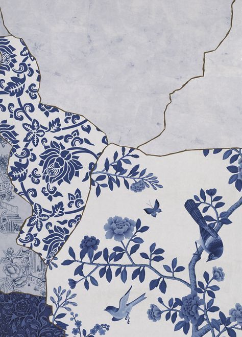 Love this kintsugi design | #kintsugi Japanese Diy, Handmade Wallpaper, Kintsugi Art, Blue Pottery, Japanese Patterns, Arte Popular, Delft, Of Wallpaper, Wabi Sabi