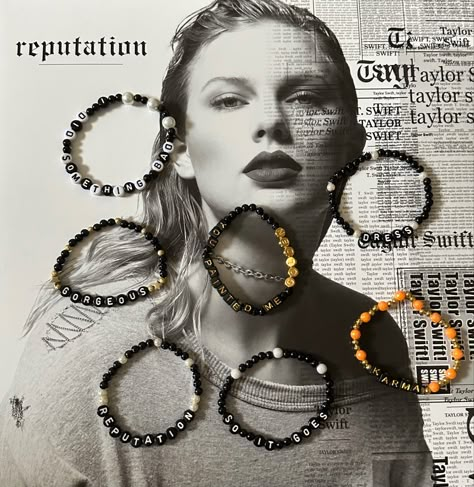 Taylor Era Bracelet, Friendship Bracelets Patterns Taylor Swift, Reputation Beaded Bracelet, Taylor Swift Bracelet Ideas Reputation, All Too Well Bracelet, Reputation Taylor Swift Bracelet, Reputation Bracelet Ideas, Reputation Bracelet, Reputation Friendship Bracelet