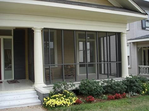 screened in front porches | Screened-in Front Porch. | Flickr - Photo Sharing! Screened In Porch With Columns, Half Screened In Front Porch, Half Screened In Porch, Screened Front Porches, Porch Pictures, Enclosed Front Porches, Screen Porches, Veranda Design, Porch Kits