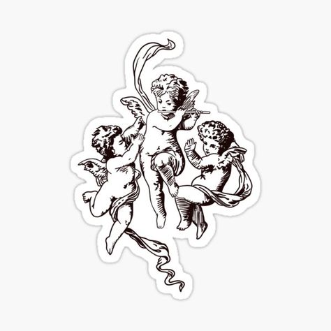 Three Cherubs Tattoo, Hatching And Cross Hatching, Cherubim Angels Tattoo, Cupid Tattoo, Cherub Tattoo, Angel Tattoo Designs, Greek Tattoos, Cross Hatching, Tattoo Project