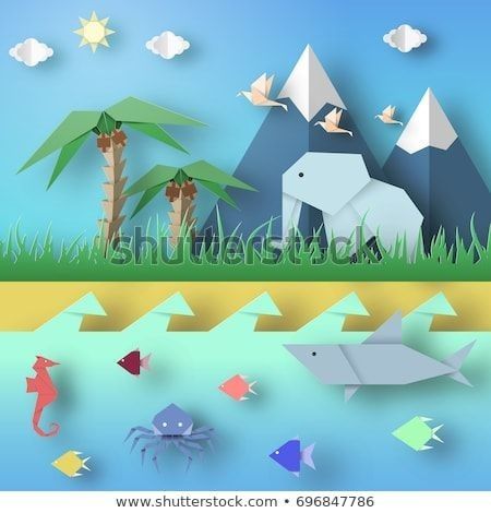 Origami Art Drawing, Origami Scene, Origami Landscape, Origami Illustration, Elements Symbols, Origami Sheets, Origami Cards, Hanging Craft Ideas, Creative Origami