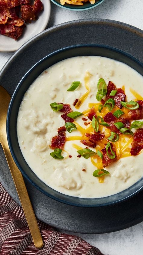 Baked Potato Soup Baked Potatoes Soup, Pioneer Woman Potato Soup, Potatoes Soup, Cream Soups, Baked Potato Soup Recipe, Loaded Potato Soup, Chowder Soup, Homemade Soup Recipe, Potato Recipes Side Dishes