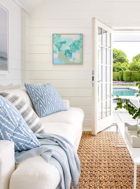 Nantucket summer house provides a dreamy coastal cottage feel Nantucket Beach House, Nantucket Beach, Nantucket Summer, Shingle Exterior, Chevron Pillows, Beach House Interior, Beach Cottage Style, Coastal Cottage, Coastal Homes