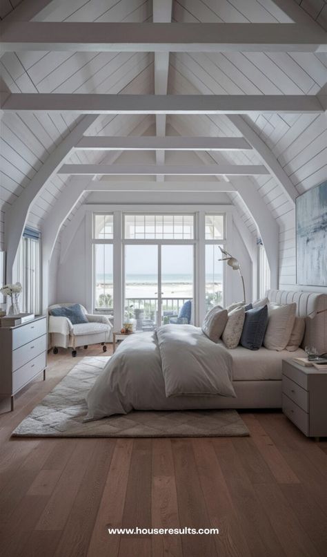 23 Calming Coastal Bedroom Decor Ideas - HouseResults Coastal House Bedroom, Beach House Master Bed, Coastal Master Bed, Modern Beach House Bedroom, Beach House Bedrooms, Coastal Cottage Bedroom, Coastal Bedroom Decor, Calming Coastal, Modern Coastal Bedroom