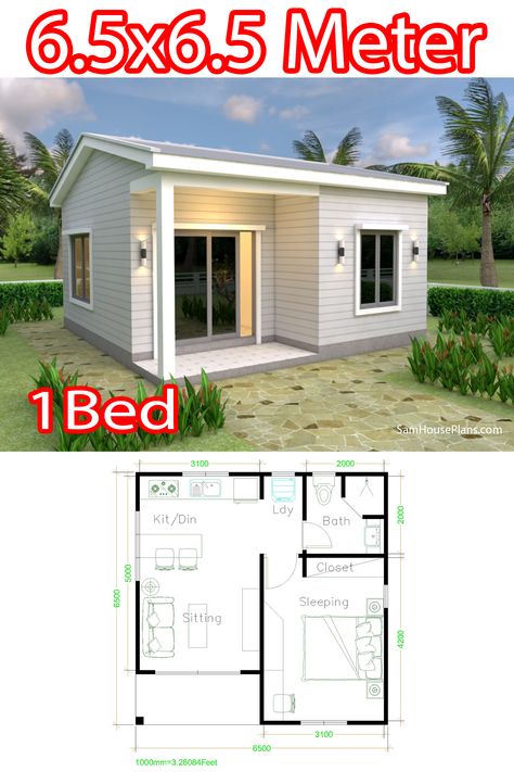 Small House Plans One Bedroom, Small Two Bedroom House Plans Simple, One Bedroom Plans Layout, Floor Plans One Bedroom, House Layouts 1 Bedroom, Small One Bedroom House Plans Modern, Two Bedroom Small House, 5m X 5m House Plan, Plan Small House