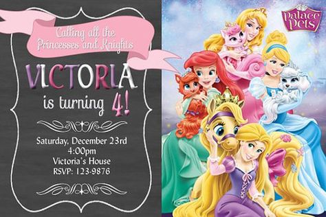 Palace Pets Birthday, Princess Pets, Disney Palace, Princess Invitation, Princess Palace Pets, Princess Palace, All The Princesses, Princess Invitations, Palace Pets