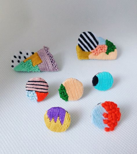 Embroidered earrings Embroidery Earrings Diy Handmade, Embroider Earrings, Embroidered Earrings Diy, Punch Needle Earrings, Embroidery Earrings, Embroidered Earrings, Abstract Embroidery, Diy Embroidery Designs, Contemporary Embroidery