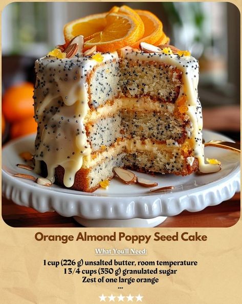 Eat N Go | 🧡Orange Almond Poppy Seed Cake | Facebook Orange And Poppy Seed Cake, Orange Poppyseed Cake, Almond Poppy Seed Cake, Seed Cake, Poppy Seed Cake, Orange Poppy, Unsalted Butter, Spring Wedding, Ingredients Recipes