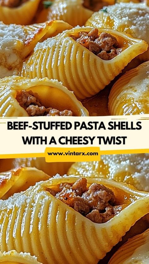 Dive into the creamy, cheesy goodness of these beef pasta shells! 🌟 Stuffed with savory seasoned beef and smothered in a rich, cheesy sauce, this dish is comfort food at its best. Perfect for a hearty dinner the whole family will love. Pin it now and click through for the full recipe—you won’t want to miss out on this creamy delight! Beef Franks Recipes, Spaghetti Stuffed Shells, Big Shell Pasta Recipes, Stuff Shells Recipes, Shells Pasta Recipes, Jumbo Stuffed Pasta Shells, Pasta Shell Recipes, Cheesy Beef Pasta, Best Stuffed Shells