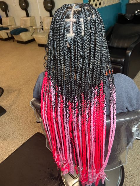 Ombre Pink Braids, Knotless Braids Bohemian, Bohemian Curls, Bohemian Knotless Braids, Braids Bohemian, Bohemian Knotless, Pink Braids, Pink Bohemian, Boho Knotless