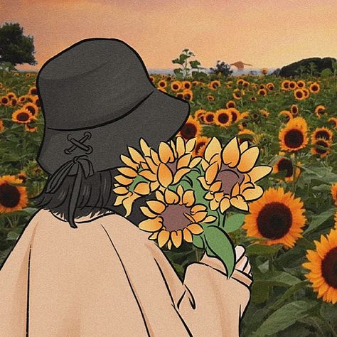 Floral Profile Pictures, Sunflower Profile Picture, Simple Anime Pfp, Sunflower Pfp, Photos For Notion, Single Dp, Light Captions, Drawing Cartoon Characters Sketches, Escape Art