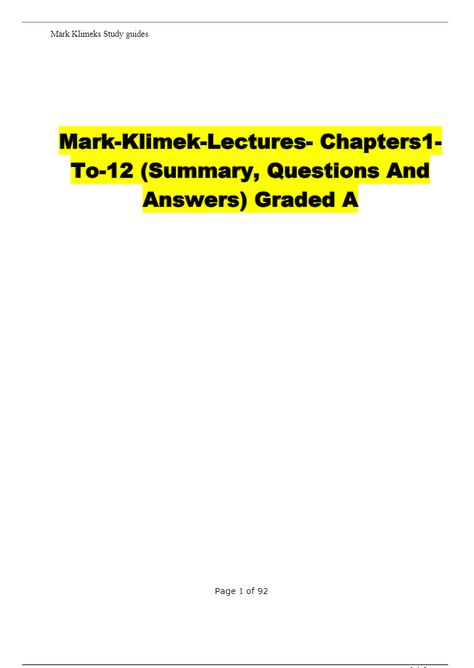 Mark-Klimek-Lectures- Chapters1-To-12 (Summary, Questions And Answers) Graded A Mark Klimek, Respiratory Alkalosis, Metabolic Alkalosis, Respiratory Acidosis, Metabolic Acidosis, Acid Base, Questions And Answers, Question And Answer, Study Guide