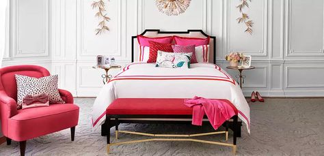 If you're all about bright, happy colors, this collection is for you. Kate Spade Inspired Bedroom, Kate Spade Bedroom, Kate Spade Decor, Kate Spade Home, Glam Interior Design, Feminine Bedroom, The World Of Interiors, Bedroom Styles, My New Room