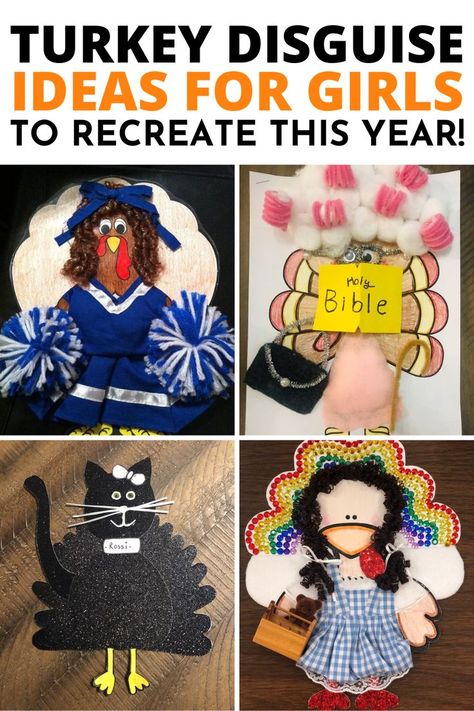 Thank you for making a girls version of this post!! These disguise a turkey project ideas are the BEST! Disguise A Turkey Project Ideas, Turkey Disguise Project Ideas, Turkey Disguised, Disguise A Turkey Project, Turkey Girl, Disguise A Turkey, Turkey Disguise Project, Turkey Project, Turkey Disguise