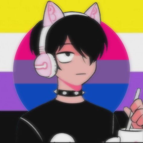 Bisexual And Non Binary Wallpaper, Nonbinary Anime Character, Nonbinary Pfp, Goth Boyfriends, Nonbinary Wallpaper, Bi Pfp, Pride Pfp, Walpapers Cute, Design Art Drawing