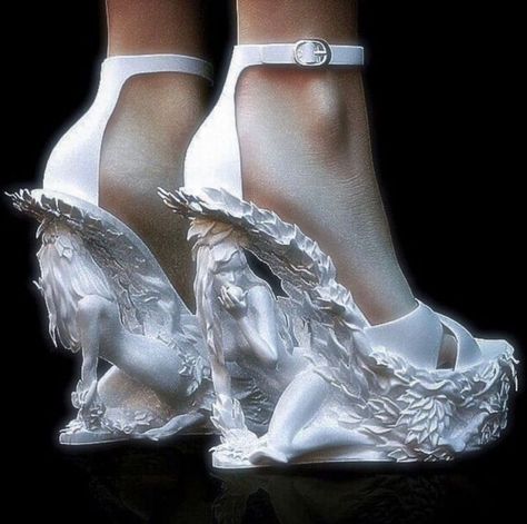 Water Themed Shoes, Mermaidcore Shoes, Weirdcore Shoes, Weirdcore Accessories, Ethereal Heels, Fantasy Shoes Heels, Goddess Shoes, Goddess Heels, Angel Shoes