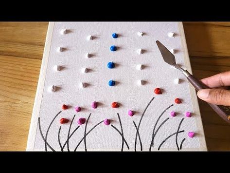 Painting Flowers With Palette Knife, How To Paint Flowers With Palette Knife, How To Paint Field Of Flowers, Field Flowers Painting, Paint Spatula Art, Acrylic Spatula Painting, Painting Knife Paintings, Spatula Painting Acrylics, Abstract Flower Field Painting