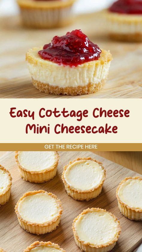 Indulge in the goodness of these delightful cottage cheese mini cheesecakes. These single-serving treats are perfect for any occasion or as a sweet snack. The creamy texture of cottage cheese coupled with the rich flavor of cheesecake is sure to satisfy your sweet tooth cravings. Easy to make and impressive to serve, these mini cheesecakes are a must-try for any dessert lover. Enjoy them as a tasty treat at parties, gatherings, or simply whenever you need a little sweetness in your life.

Ingred Ricotta Cream Cheese Cheesecake, Cottage Cheese Bars, Cottage Cheese Mini Cheesecake, Cottage Cheese And Cheesecake Pudding, Cottage Cheese Chocolate Cake, Cottage Cheese Baking, Cottage Cheese Cookies Recipes, Baking With Cottage Cheese, Cottage Cheese Cheesecake No Bake