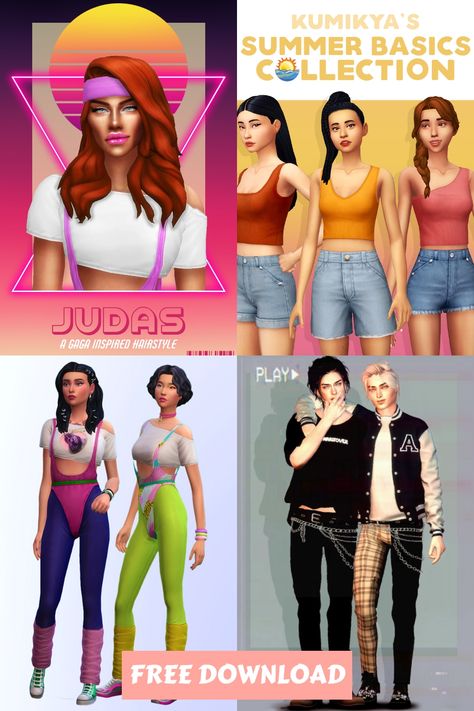 Take your Sims back in time with 80s-inspired CC, featuring bold fashion, vibrant colors, and iconic retro vibes. Click to see more! 1980s Sims 4 Cc, Sims 4 Fingerless Gloves, Sims 4 80s Cc Clothes, 80s Sims 4 Cc, 80s Punk Hair, Sims 4 80s Cc, Sims 4 80s, Punk 80s Fashion, 80s Track Suit