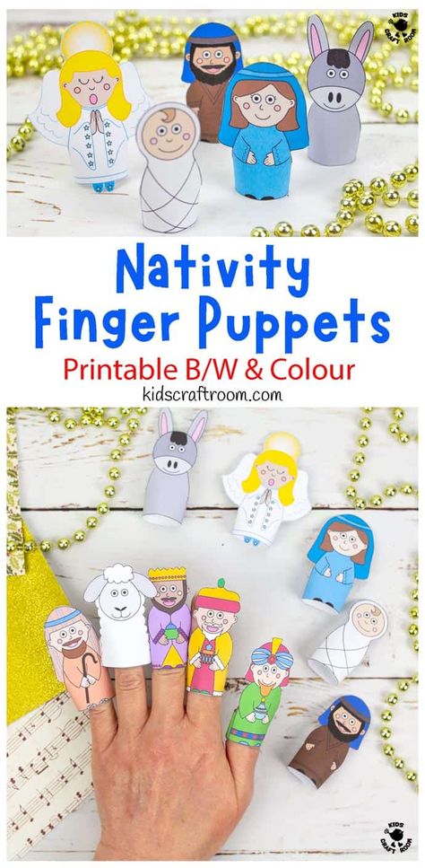 This lovely set of ten Nativity Finger Puppets to print is a wonderful way to bring the Christmas story to life. The printable Christmas finger puppets template comes in full colour and black and white for kids to enjoy colouring in and decorating themselves. It's a fun and gorgeous religious Christmas craft for kids. #kidscraftroom #kidscrafts #christmascrafts #nativity #nativitycrafts #fingerpuppets Nativity Stick Puppets, Nativity Puppets, Family Finger Puppets Printable, Nativity Finger Puppets Printable, Nativity Finger Puppets, Christmas Finger Puppets, Finger Family Puppets, Plastic Canvas Finger Puppets, Religious Christmas Crafts