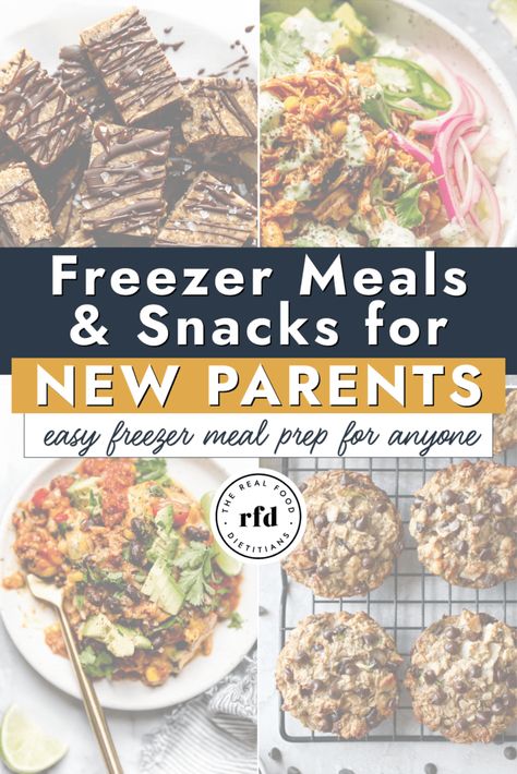 This Easy Freezer Meals and Snacks for New Moms meal plan includes everything you need to stock your freezer with healthy meal options plus healthy freezer snacks. This guide includes 10 main dish and snack recipes, a complete grocery list, and meal prep and reheating tips you need to get it all done. Healthy Freezer Snacks, Snacks For New Moms, Freezer Snacks, New Mom Meals, Healthy Meal Options, Freezer Breakfast Meals, Meal Prep Menu, Dietitian Recipes, Freezable Meals